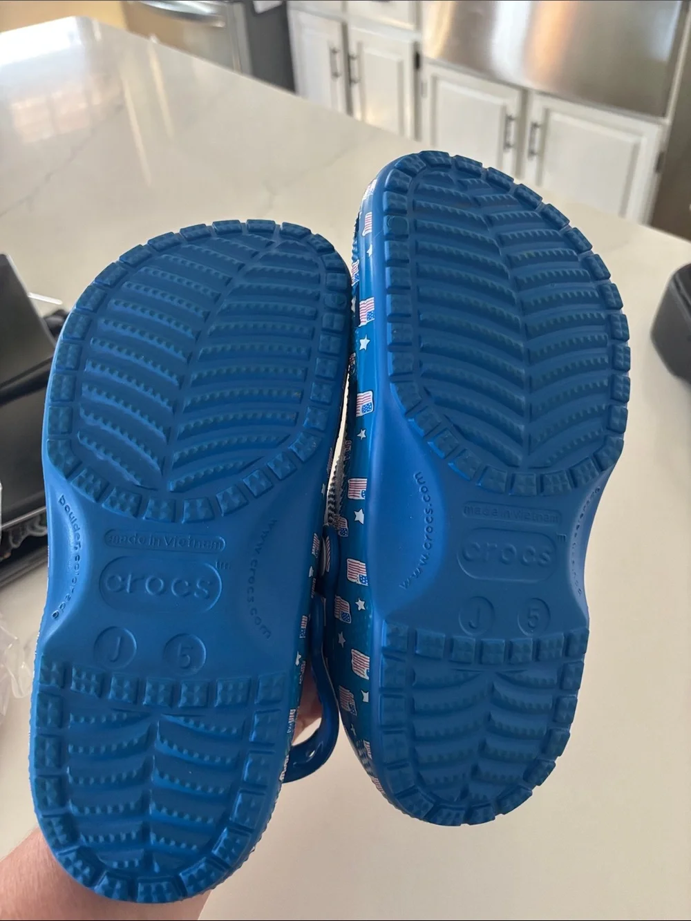 Kids Blue Flag Print Crocs Shoes